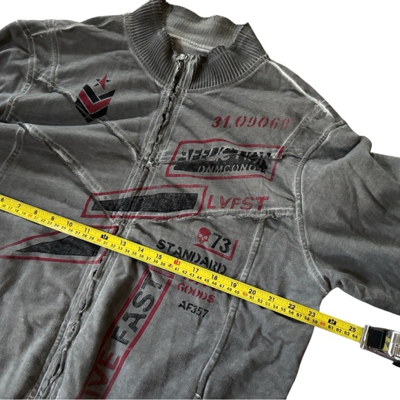 Y2K Affliction Full Zip Sweater Men Size XL Gray - Picture 3 of 5